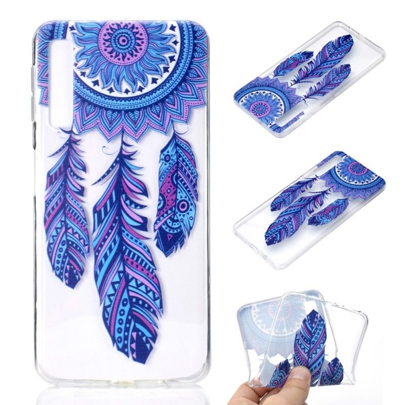 Case Hoesje Samsung Galaxy A7 Telefoonhoesje Transparante Dromenvanger Blauwe Veren