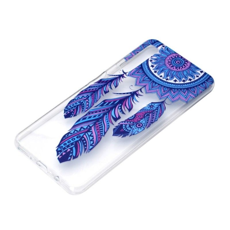 Case Hoesje Samsung Galaxy A7 Telefoonhoesje Transparante Dromenvanger Blauwe Veren