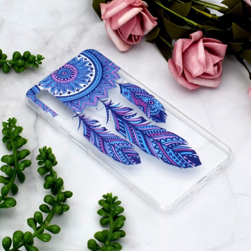 Case Hoesje Samsung Galaxy A7 Telefoonhoesje Transparante Dromenvanger Blauwe Veren