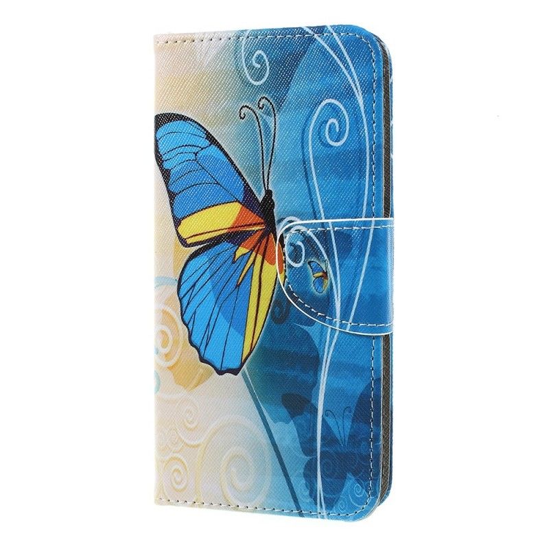 Cover Folio-hoesje Samsung Galaxy A7 Paars Lichtblauw Telefoonhoesje Vlinders