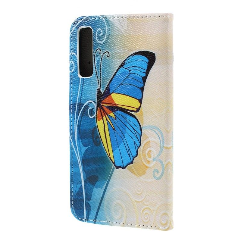 Cover Folio-hoesje Samsung Galaxy A7 Paars Lichtblauw Telefoonhoesje Vlinders