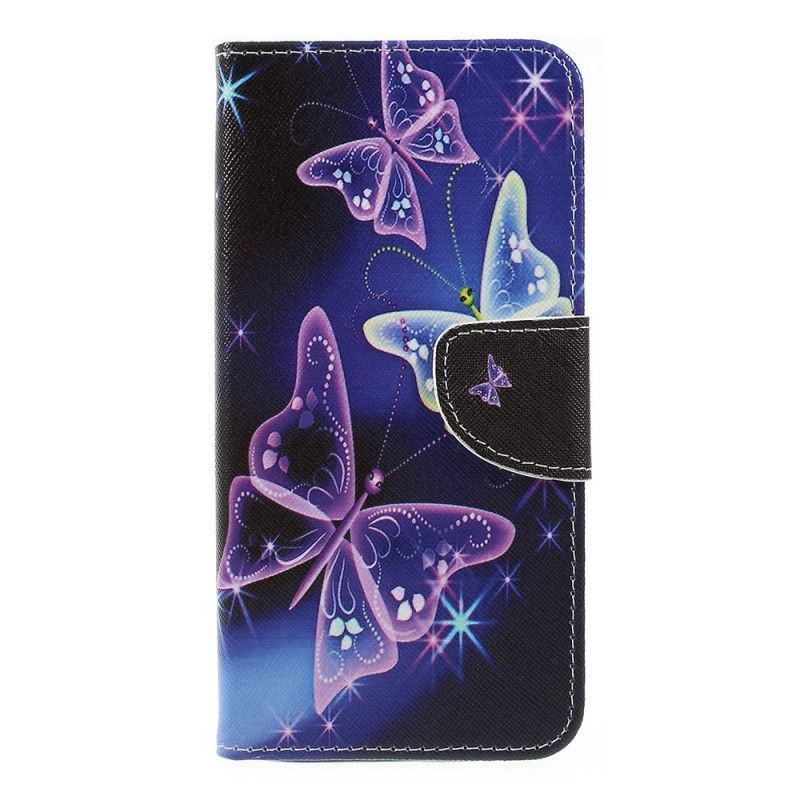 Cover Folio-hoesje Samsung Galaxy A7 Paars Lichtblauw Telefoonhoesje Vlinders