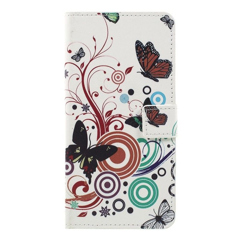 Cover Folio-hoesje Samsung Galaxy A7 Wit Telefoonhoesje Ontwerp Vlinders En Bloemen