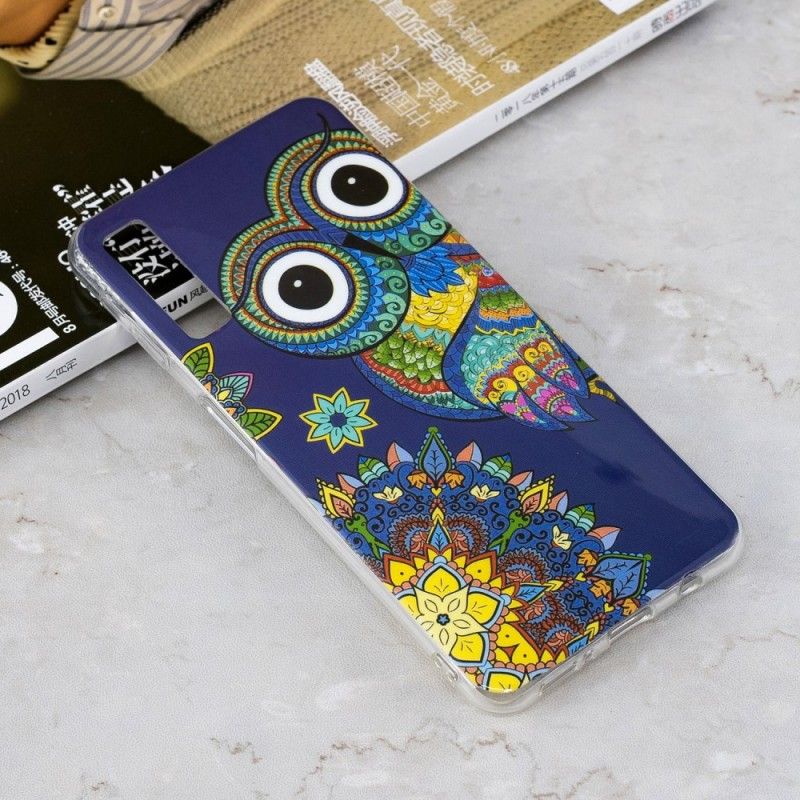 Cover Hoesje Samsung Galaxy A7 Telefoonhoesje Fluorescerende Mandala-Uil