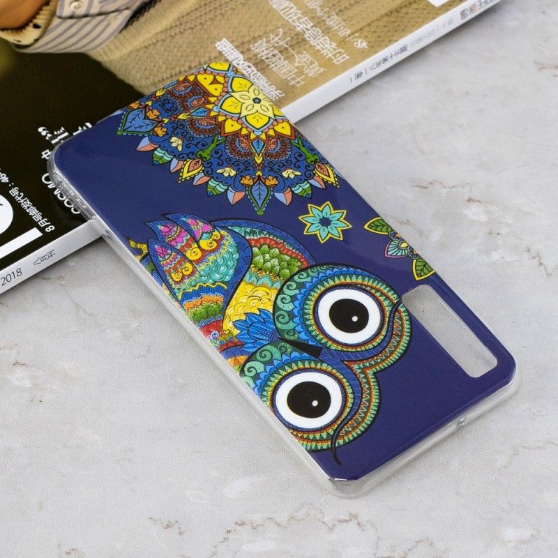 Cover Hoesje Samsung Galaxy A7 Telefoonhoesje Fluorescerende Mandala-Uil