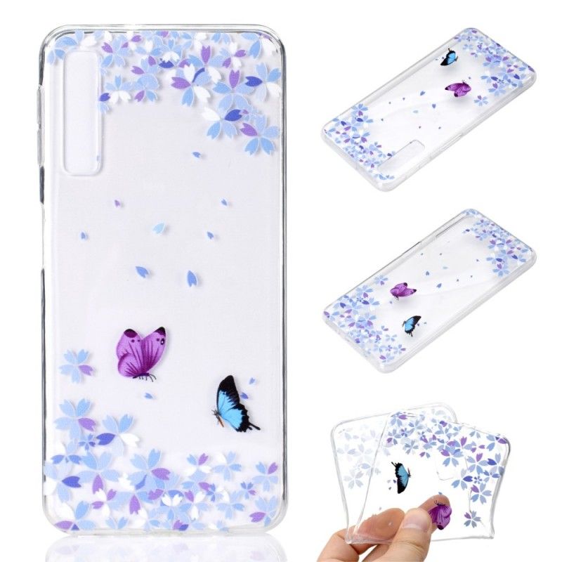 Cover Hoesje Samsung Galaxy A7 Telefoonhoesje Transparante Vlinders En Bloemen