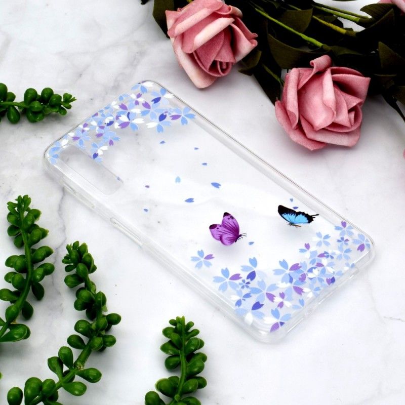 Cover Hoesje Samsung Galaxy A7 Telefoonhoesje Transparante Vlinders En Bloemen