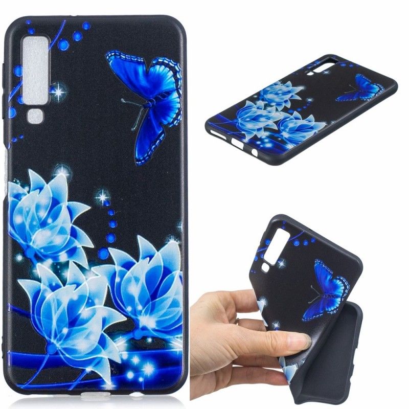 Hoesje Samsung Galaxy A7 Vlinder En Blauwe Bloemen