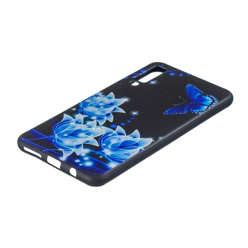 Hoesje Samsung Galaxy A7 Vlinder En Blauwe Bloemen