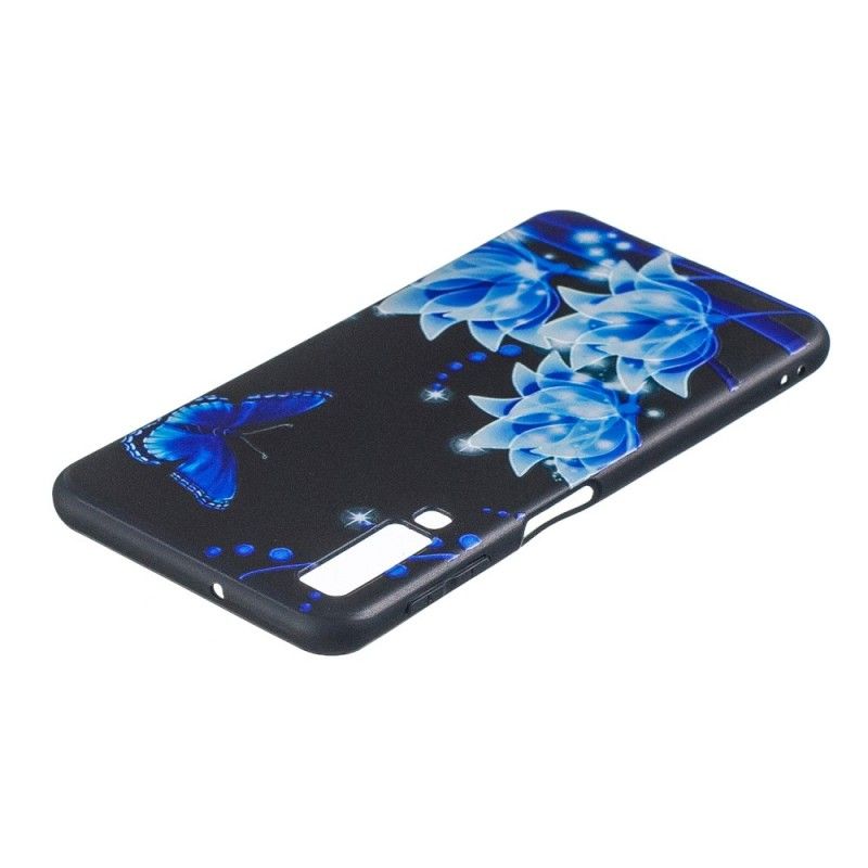 Hoesje Samsung Galaxy A7 Vlinder En Blauwe Bloemen