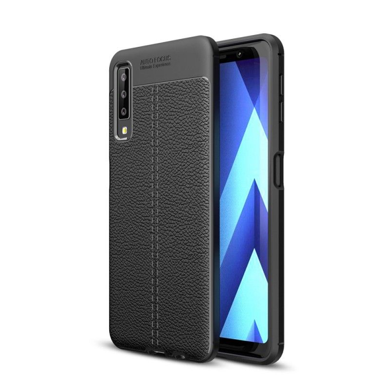 Hoesje voor Samsung Galaxy A7 Grijs Zwart Dubbellijns Lychee Leereffect