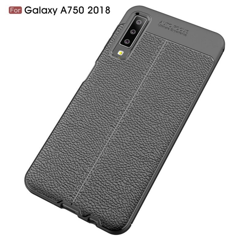 Hoesje voor Samsung Galaxy A7 Grijs Zwart Dubbellijns Lychee Leereffect