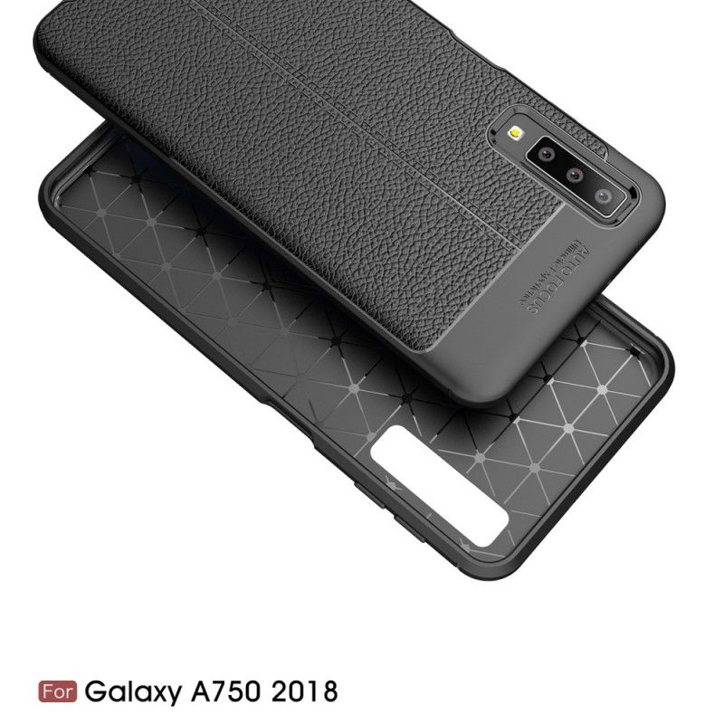 Hoesje voor Samsung Galaxy A7 Grijs Zwart Dubbellijns Lychee Leereffect