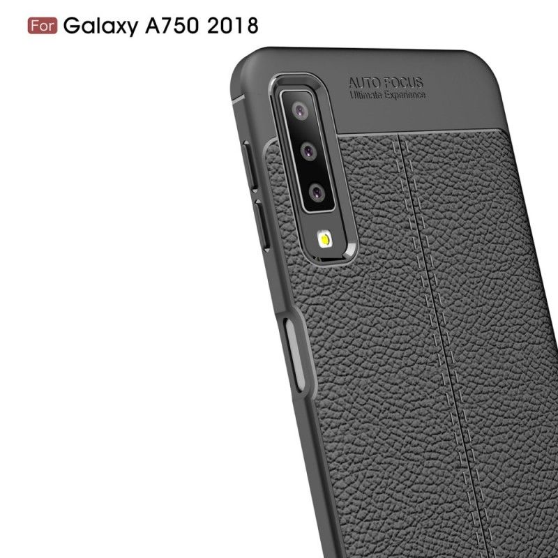 Hoesje voor Samsung Galaxy A7 Grijs Zwart Dubbellijns Lychee Leereffect