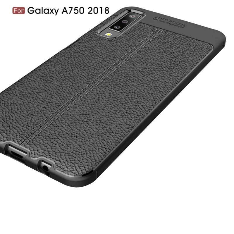 Hoesje voor Samsung Galaxy A7 Grijs Zwart Dubbellijns Lychee Leereffect