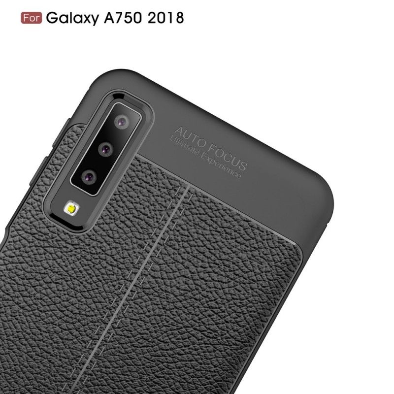 Hoesje voor Samsung Galaxy A7 Grijs Zwart Dubbellijns Lychee Leereffect