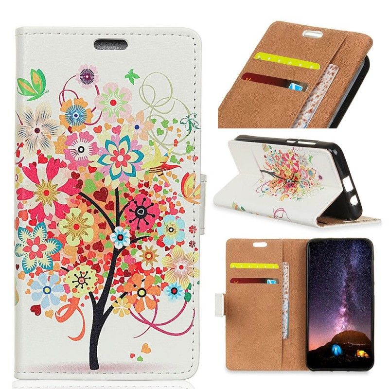 Flip Case Leren Samsung Galaxy S10 Groen Oranje Bloeiende Boom