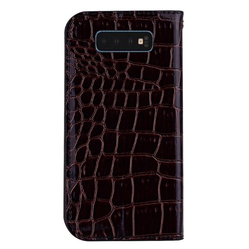 Folio-hoesje Samsung Galaxy S10 Wit Zwart Krokodillenleer-Effect En Pailletten