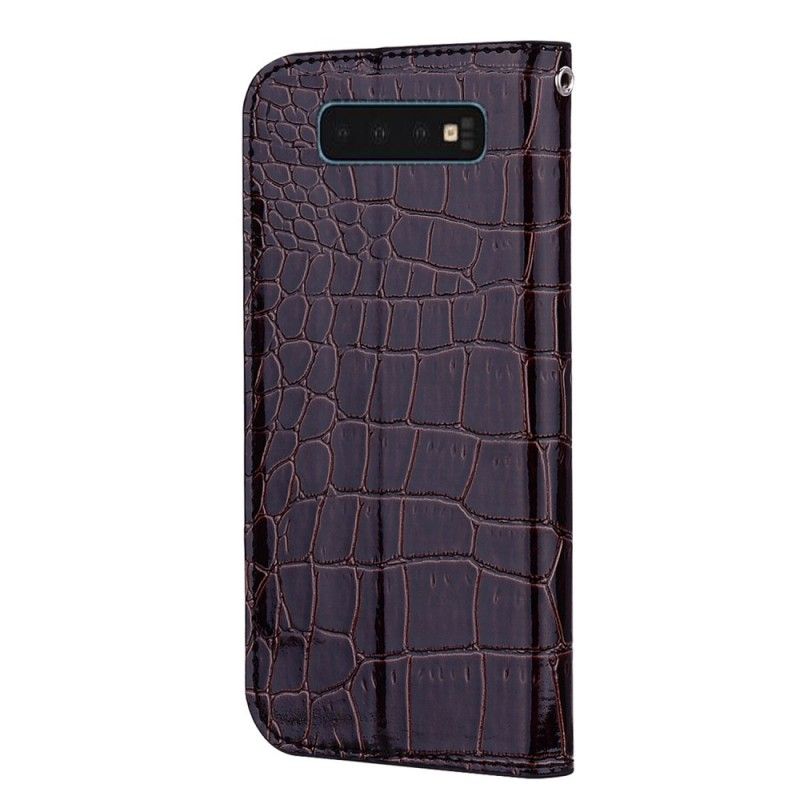 Folio-hoesje Samsung Galaxy S10 Wit Zwart Krokodillenleer-Effect En Pailletten