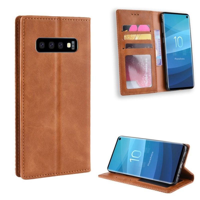 Folio-hoesje voor Samsung Galaxy S10 Rood Zwart Gestileerd Vintage Leereffect