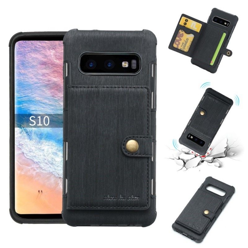 Hoesje Samsung Galaxy S10 Donkerrood Grijs Pasjeshouder Van Premium Stof