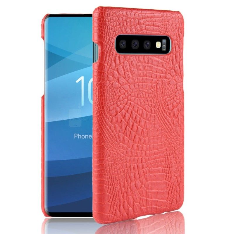 Hoesje Samsung Galaxy S10 Rood Zwart Krokodillenhuideffect