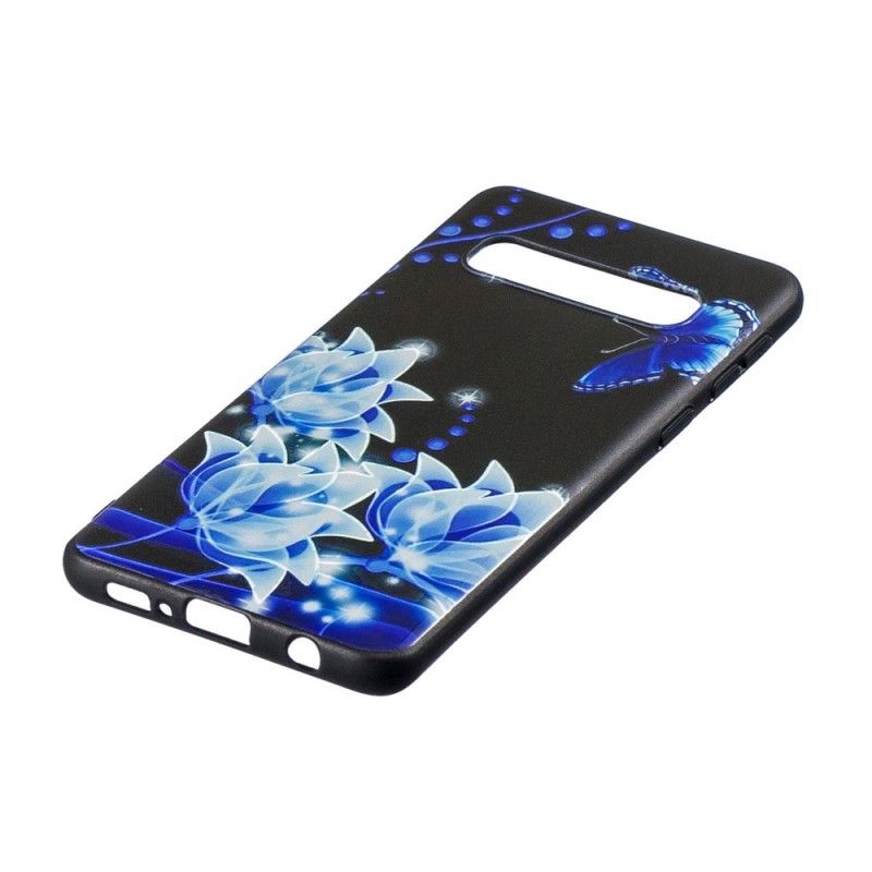 Hoesje Samsung Galaxy S10 Telefoonhoesje Vlinder En Blauwe Bloemen