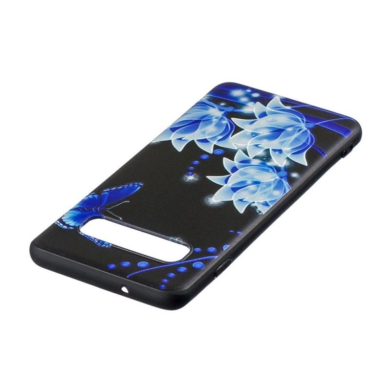 Hoesje Samsung Galaxy S10 Telefoonhoesje Vlinder En Blauwe Bloemen