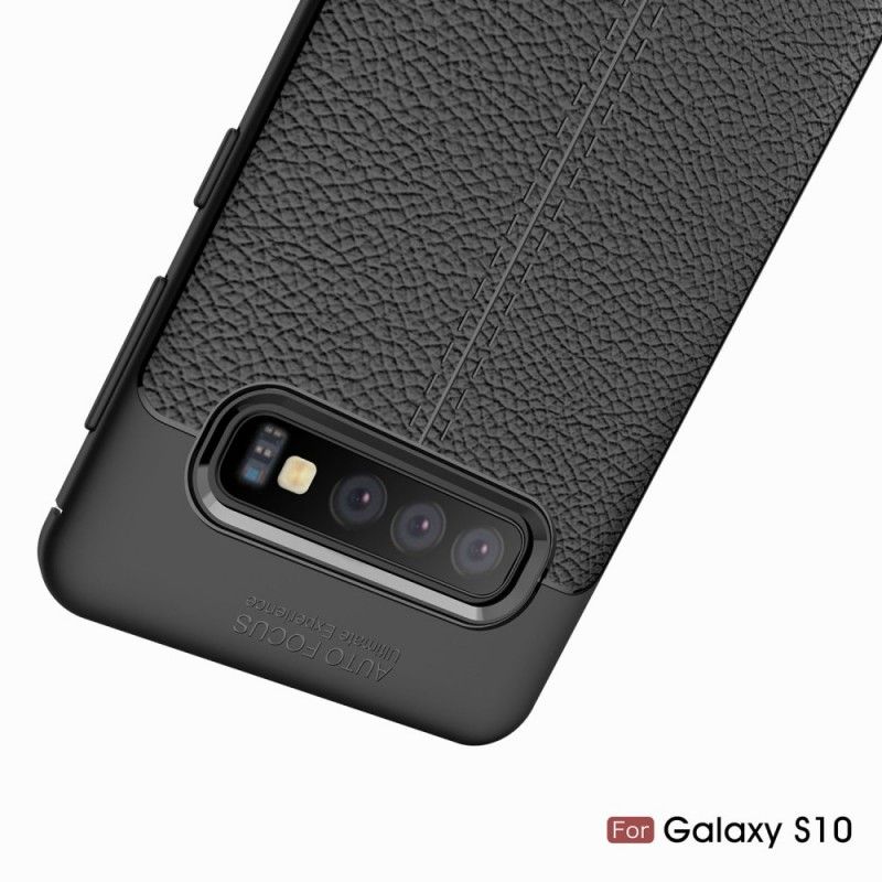 Hoesje voor Samsung Galaxy S10 Grijs Zwart Dubbellijns Lychee Leereffect