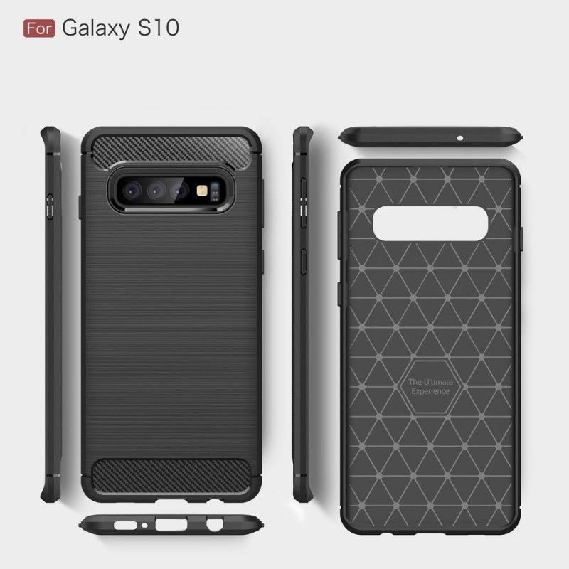 Hoesje voor Samsung Galaxy S10 Rood Zwart Geborsteld Koolstofvezel