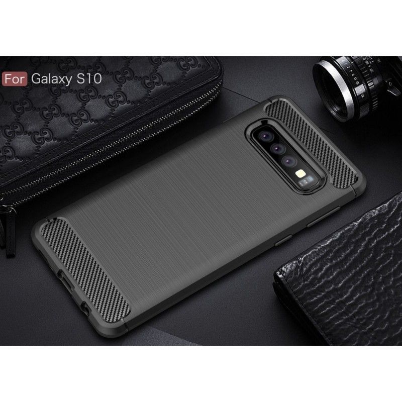 Hoesje voor Samsung Galaxy S10 Rood Zwart Geborsteld Koolstofvezel