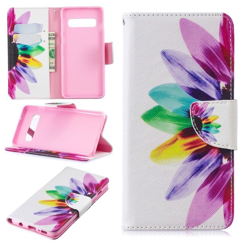 Leren Hoesje Samsung Galaxy S10 Telefoonhoesje Aquarelbloem