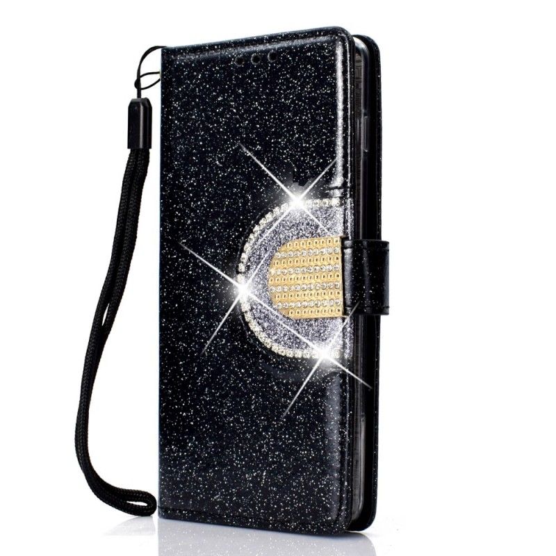 Leren Hoesje Samsung Galaxy S10 Wit Zwart Pailletten En Diamanten