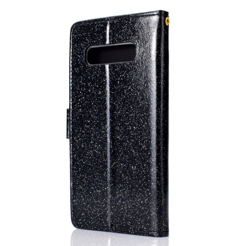 Leren Hoesje Samsung Galaxy S10 Wit Zwart Pailletten En Diamanten