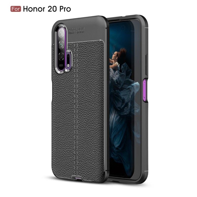 Hoesje Honor 20 Pro Zwart Dubbellijns Lychee Leereffect