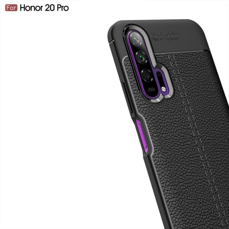 Hoesje Honor 20 Pro Zwart Dubbellijns Lychee Leereffect