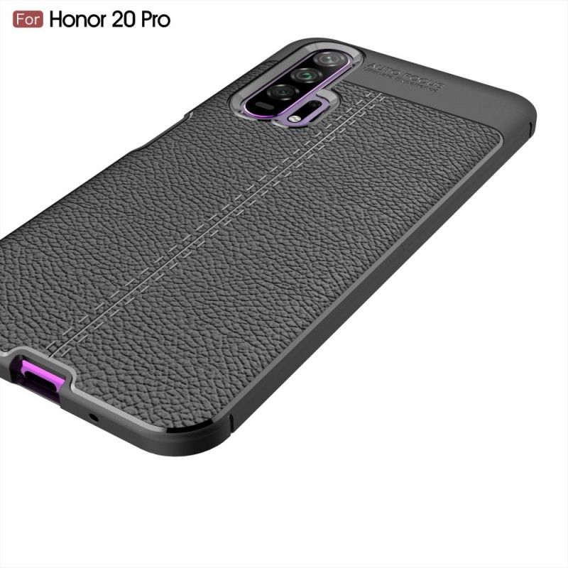 Hoesje Honor 20 Pro Zwart Dubbellijns Lychee Leereffect