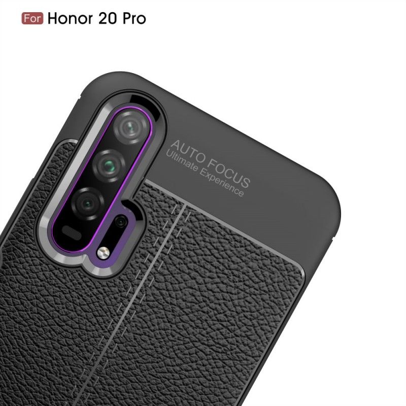 Hoesje Honor 20 Pro Zwart Dubbellijns Lychee Leereffect