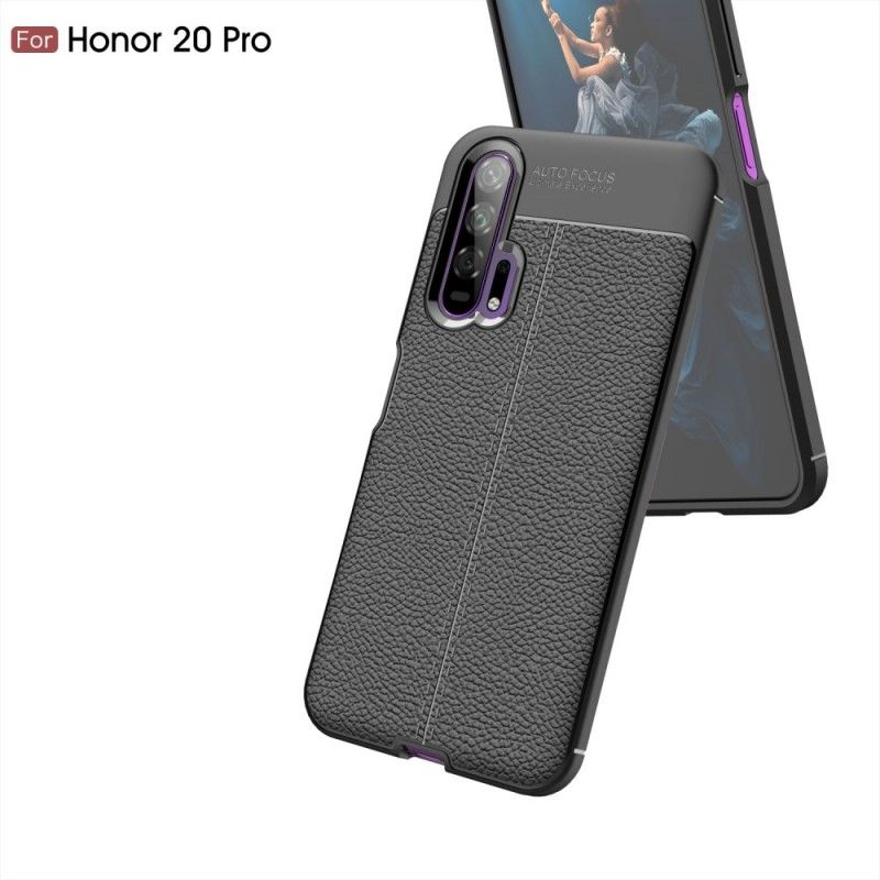 Hoesje Honor 20 Pro Zwart Dubbellijns Lychee Leereffect