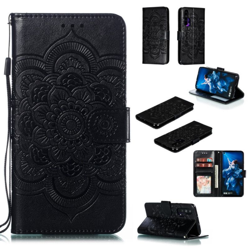 Leren Hoesje Honor 20 Pro Grijs Zwart Mandala Met Volledige Band