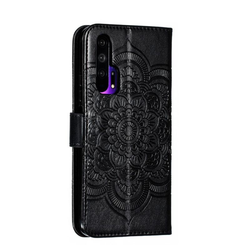 Leren Hoesje Honor 20 Pro Grijs Zwart Mandala Met Volledige Band