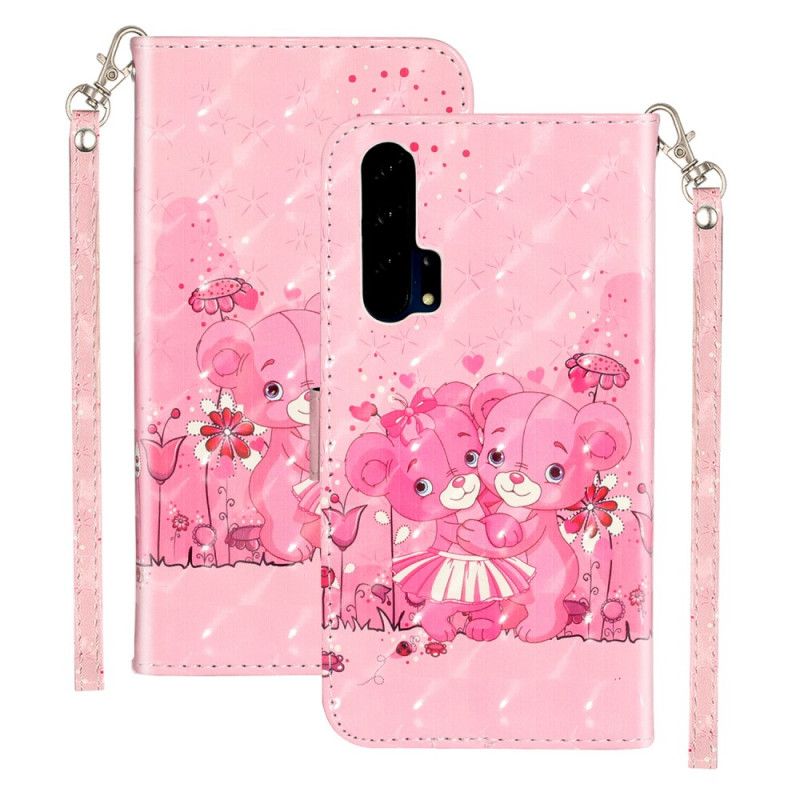 Leren Hoesje Honor 20 Pro Teddyberen Lichtvlekjes Met Riempje