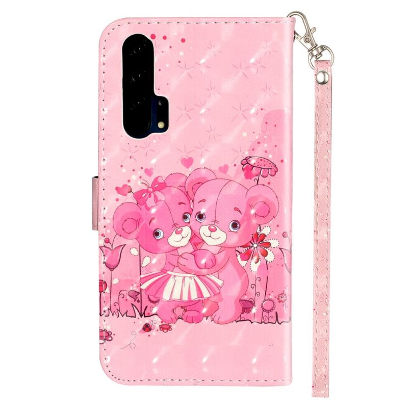 Leren Hoesje Honor 20 Pro Teddyberen Lichtvlekjes Met Riempje