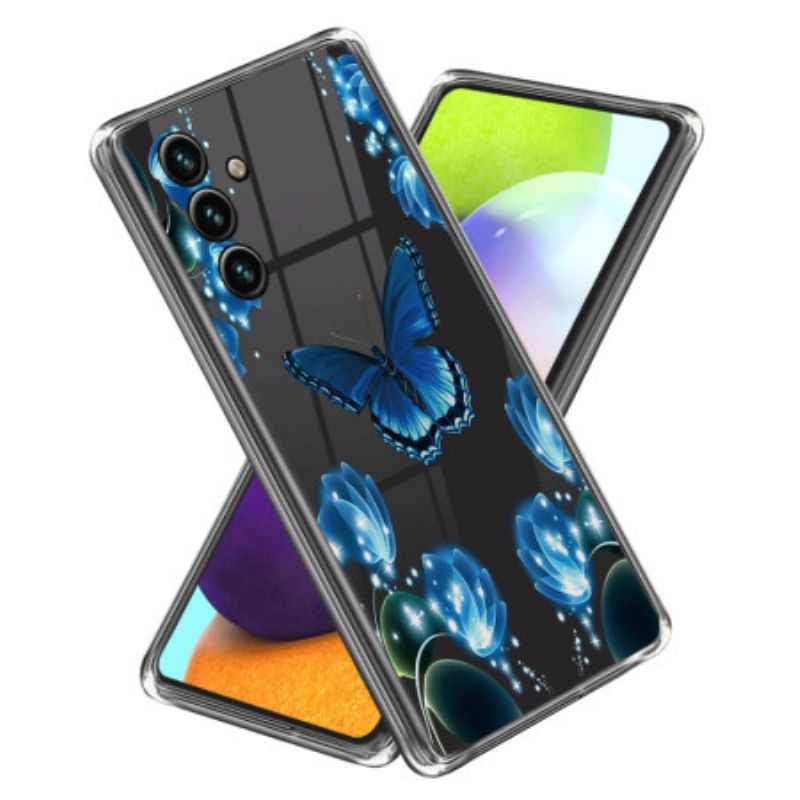 Hoesje Samsung Galaxy A15 5g Blauwe Vlinders En Bloemen