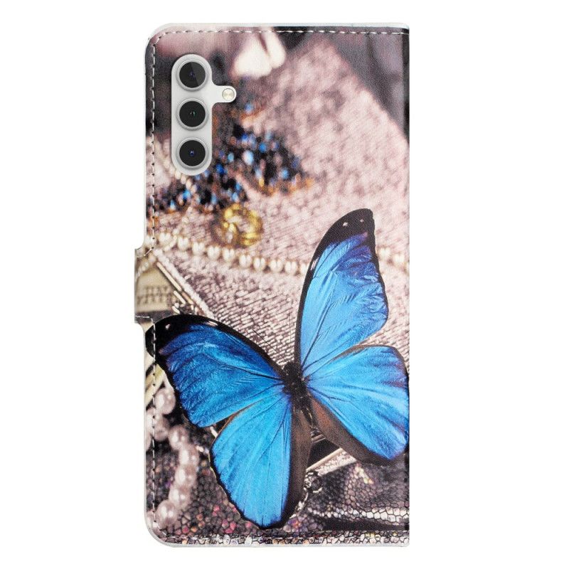 Leren Hoesje Samsung Galaxy A15 5g Blauwe Vlinder Bescherming Hoesje