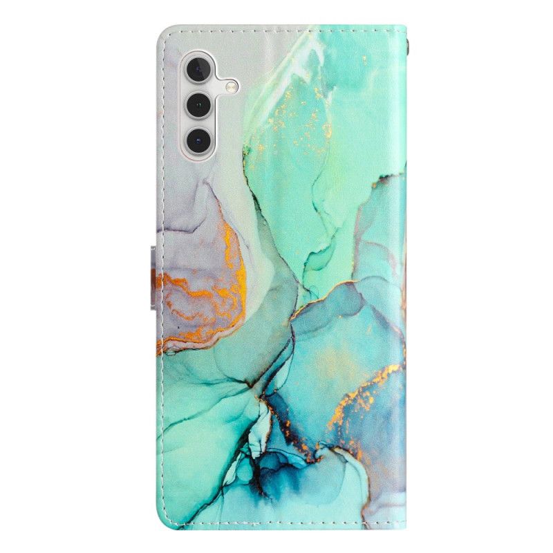 Leren Hoesje Samsung Galaxy A15 5g Groen Marmer Met Riem Bescherming Hoesje