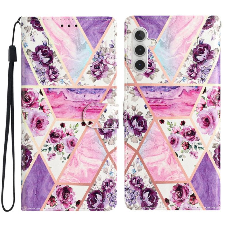 Leren Hoesje Samsung Galaxy A15 5g Paarse Bloemen In Lainère Bescherming Hoesje