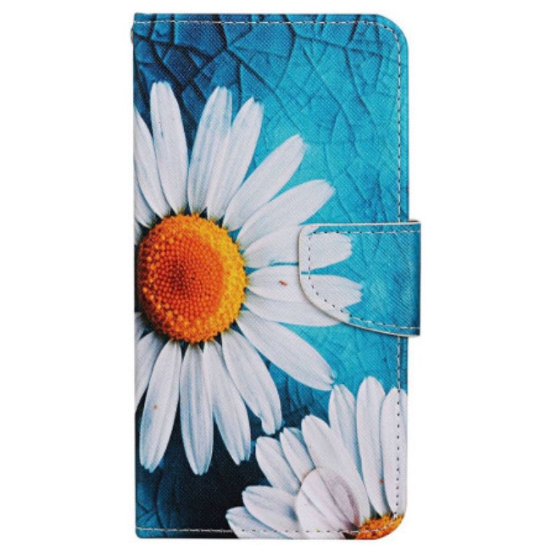 Leren Hoesje Voor Samsung Galaxy A15 5g Grote Bandchrysant