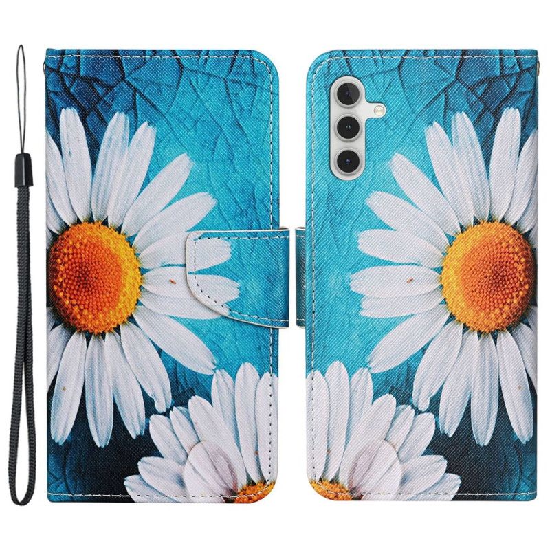 Leren Hoesje Voor Samsung Galaxy A15 5g Grote Bandchrysant