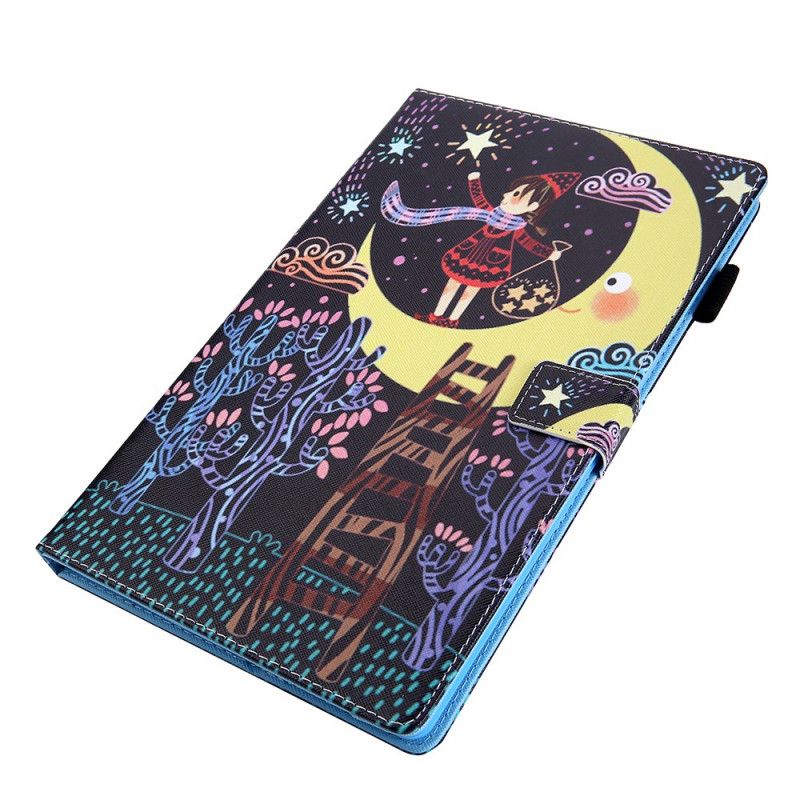 Cover Folio-hoesje Samsung Galaxy Tab A7 Telefoonhoesje Meisje In De Maan